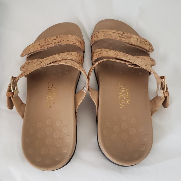 Vionic Orthaheel Shoes - Vionic Orthaheel Sandals Size 9 Womens Light Brown Slide Strap Adjustable Slip